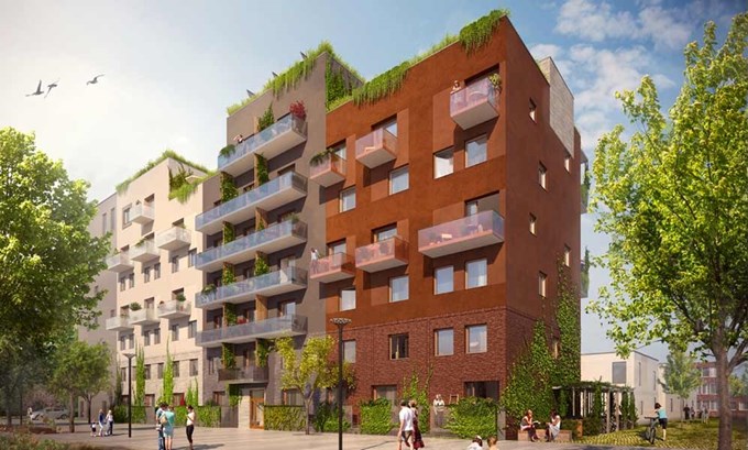 visualisering av bostadshus i roslagsnäsby, wästbygg våra hems projekt med lägenheter med bostadsrätt, wästerläge