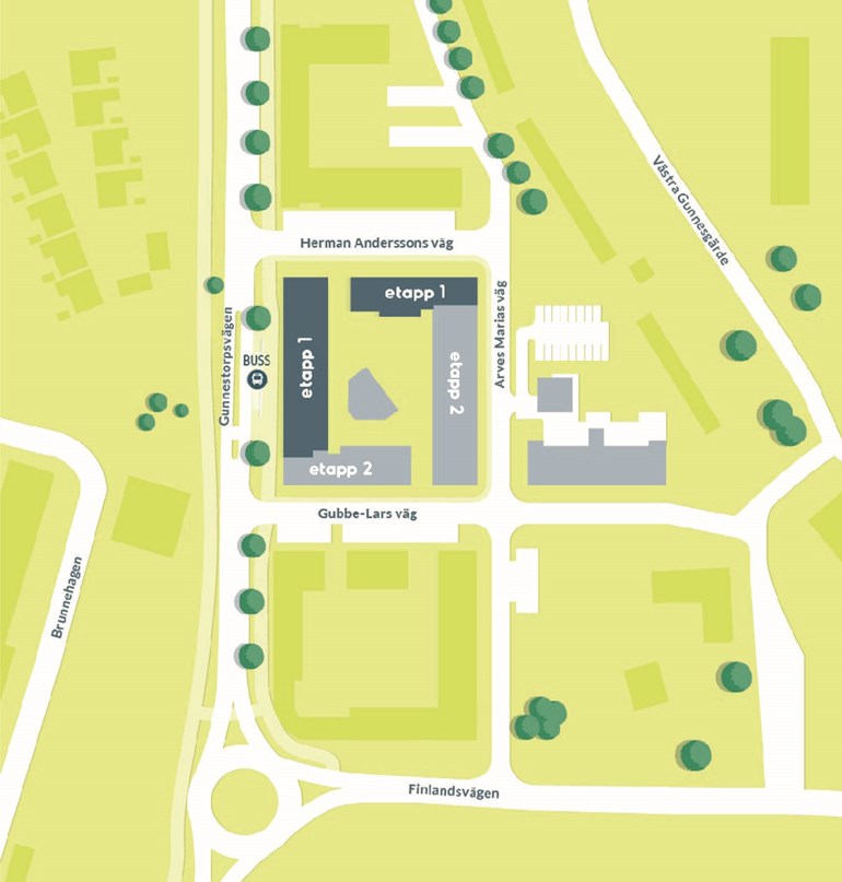 Illustrerad karta av Kvarteret Tuvebo Göteborg där vi säljer nyproducerade bostadsrätter.